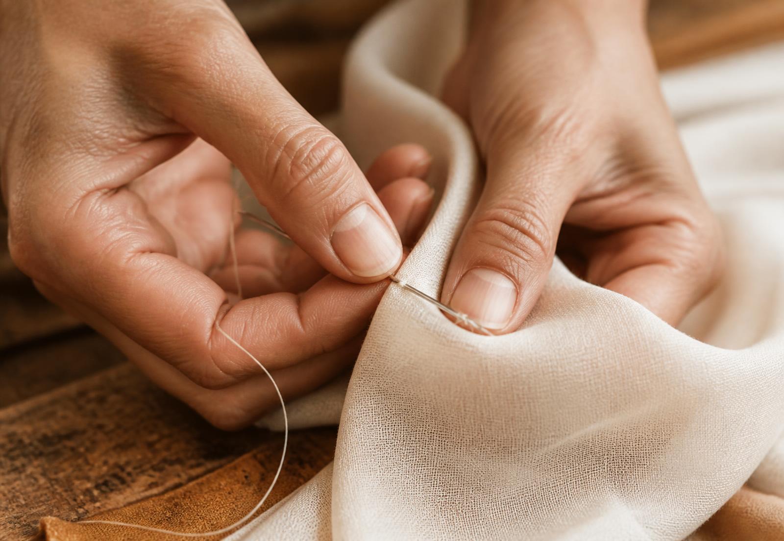 Orlo cucito a mano nel laboratorio sartoriale